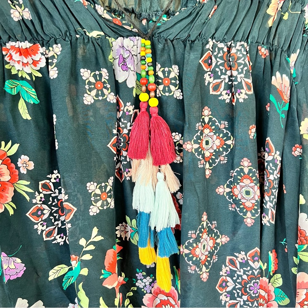 Johnny Was Harley Boho Peasant Floral Top w/ Colorful Tassels - Picture 8 of 15